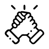 ícone de aperto de mãos representando suporte em auditorias e fiscalizações
